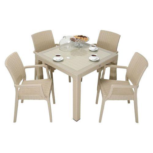 Mandella Elit Rattan 90x90 Elit Koltuk Camlı Masa Takımı ÇÖLBEJİ
