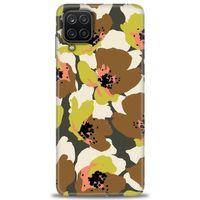 Samsung Galaxy A12 Kılıf HD Baskılı Kılıf - Yeşil Kahve Çiçekler + Tam Ekran Koruyucu