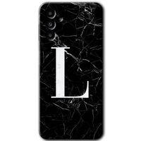 MRCİLETİSİM MRCİLETİSİM Samsung Galaxy M23 Kılıf HD Desen Baskılı Arka Kapak + Temperli Cam - Siyah Mermer Desenli L Harfi