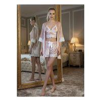 Pudra Kadife Dantelli Sabahlık & Gecelik Takım 3' Lü - 1438