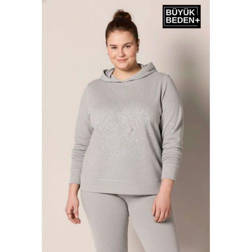 Kadın Büyük Beden Kapşonlu ince Sweatshirt SPR24BSWK57