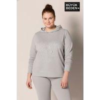 Kadın Büyük Beden Kapşonlu ince Sweatshirt SPR24BSWK57