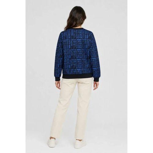 Siyah Mavi Yazı Desenli İki İplik Şardonlu Sweatshirt