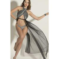 Gümüş Işıltılı Tül Detaylı Seksi Fantezi İç Giyim Seti,3 Parça Seksi Fantazi Kostüm