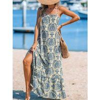 Kadın Ip Askılı Desenli Fırfırlı Süprem Elbise