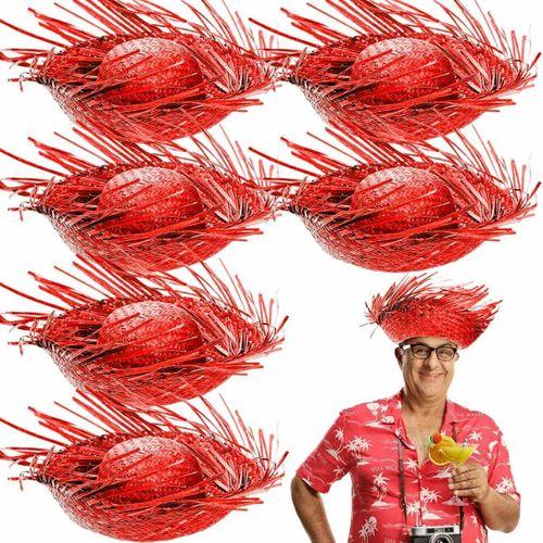 Tropikal Parti Kırmızı Hasır Hawaii Şapkası