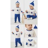 3-6 6-9 9-12 Ay Full Star Nakışlı Şapkalı Uzun Kollu Sweat 3lü Erkek Bebek Takımı