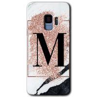 Samsung Galaxy S9 HD Baskılı Kılıf + 9D Tam Ekran Koruyucu - Pembe Mermer Desenli M Harfi