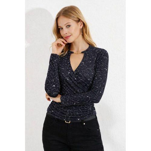 Kadın Uzun Kollu Kruvaze Yakalı Aksesuarlı Dalgıç Bluz