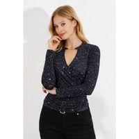 Kadın Uzun Kollu Kruvaze Yakalı Aksesuarlı Dalgıç Bluz