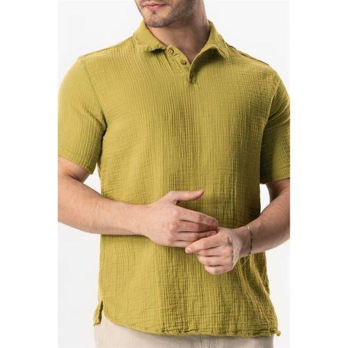 Kısa Kol Polo Yaka Müslin Yazlık Tshirt Yağ Yeşili Ygysl