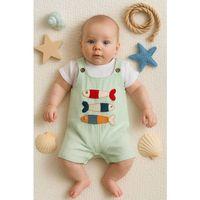 Balık Nakışlı Kısa Kollu Erkek Bebek Tulumu