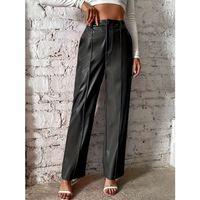 Kadın önden Fermuarlı Cepli Geniş Kesim Lame Deri Pantolon