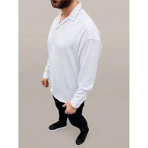 Erkek Aerobin Kumaş Oversize 4 Mevsim Uzun Kollu Rahat Kalıp Gömlek - Beyaz