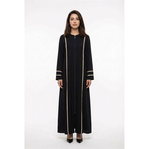 Uzun Kol Gülfem Fermuarlı Yazlık Şile Bezi Ferace Siyah Syh