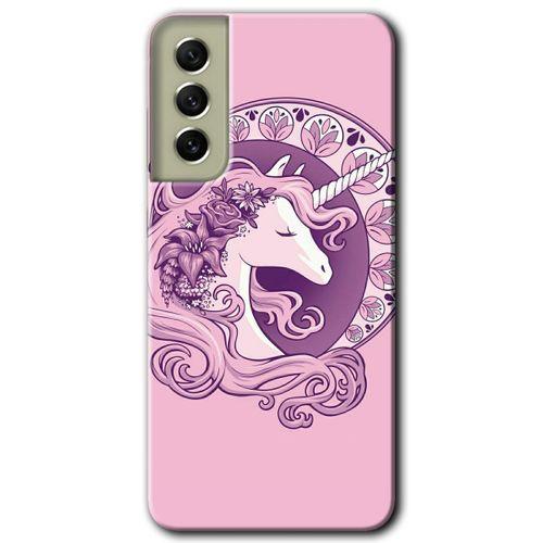 Samsung Galaxy S21 FE Kılıf Baskılı Kapak - Unicorn-Pembe +Tam Ekran Koruyucu