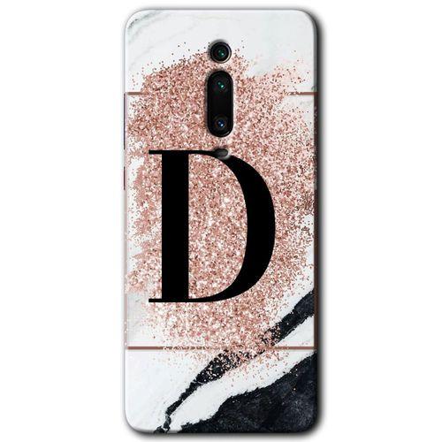 MRCİLETİSİM Xiaomi Mi 9T Kılıf Baskılı Kapak - Pembe Mermer Desenli D Harfi + 5D Tam Kaplayan Cam