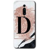 MRCİLETİSİM Xiaomi Mi 9T Kılıf Baskılı Kapak - Pembe Mermer Desenli D Harfi + 5D Tam Kaplayan Cam