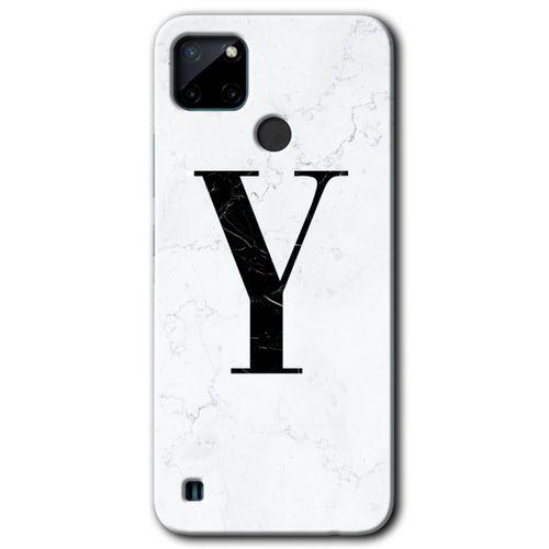 Realme C21 Kılıf HD Desen Baskılı Arka Kapak - Beyaz Mermer Desenli Y Harfi