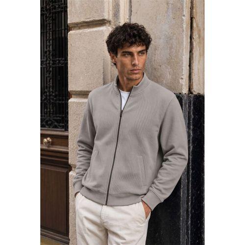 Nova Pike Dokulu Regular Fit Fermuarlı Erkek Sweatshirt - Çakıl