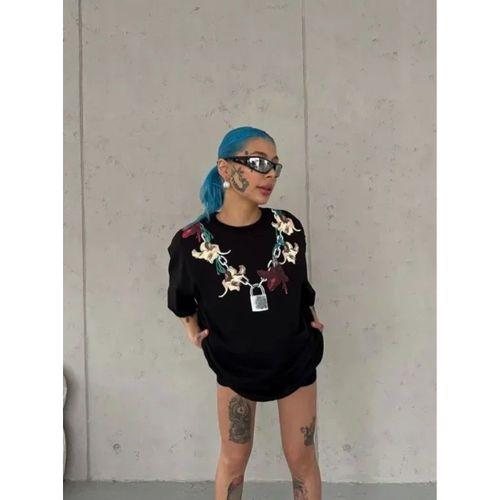 Baskılı T-Shirt Kısa Kol Bisiklet Yaka Regular Rahat Kalıp Günlük Tişört - Siyah