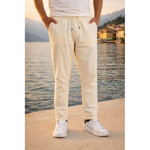 Meridian Kumaş Relaxed Fit %100 Pamuklu Jogger Erkek Yazlık Eşofman Altı Pantolon - Ekru