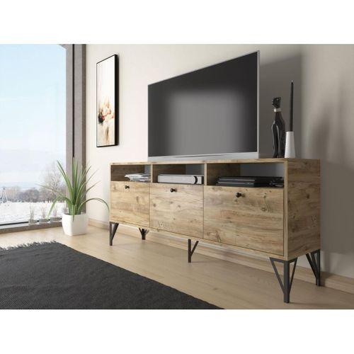 Wood'n Love Rhea 160 Cm Dolaplı, Minifiks Bağlantı, Geniş Tv Ünitesi - Konsol - Atlantik Çam / Siyah