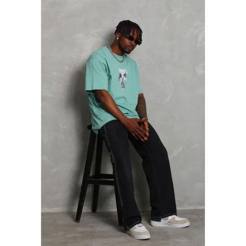 Erkek Baskılı T-Shirt Kısa Kol Bisiklet Yaka Regular Fit Rahat Kalıp Günlük Tişört - Mint Yeşili