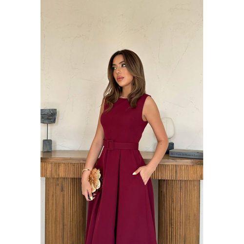 Bordo Halter Yaka Kloş Elbise