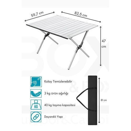 Box&Box Alüminyum, Katlanabilir Kamp ve Piknik Masası, Omuz Askılı Taşıma Çantasıyla, Large, Gri