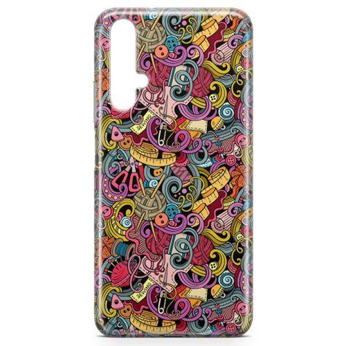 Honor View 20 Kılıf Doodle Dikiş Makinesi Arka Kapak Koruma Desenli Full Koruyucu