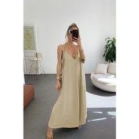 Kadın Ip Askılı V Yakalı Uzun Aerobin Elbise