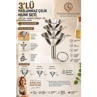 3lü Çelik Huni Seti Mini Şişe Kavanoz Parfüm Yağ Aktarma Hunisi Paslanmaz 18/10 304 Kalite 723450