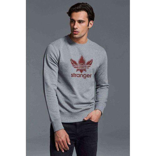 Stranger Kırmızı Çiçek Baskılı Gri Erkek Sweatshirt