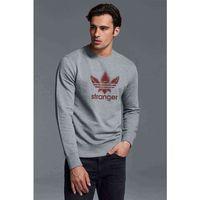 Stranger Kırmızı Çiçek Baskılı Gri Erkek Sweatshirt