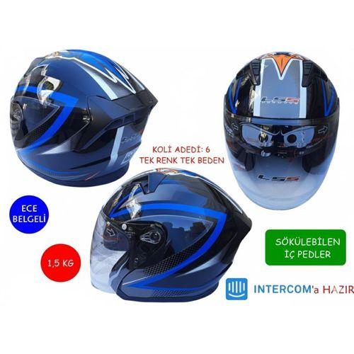 SEVGENT Kask Lss Çenesiz Vizörlü Parlak Siyah (A) Mavi Xxl Beden