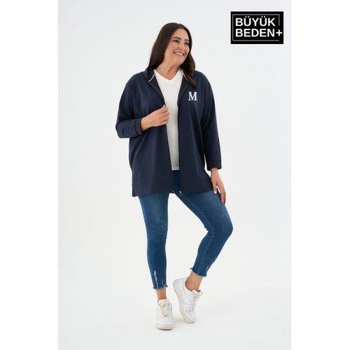 Kadın Tunik Büyük Beden M Baskılı Fermuarlı Kapşonlu Sweat Hırka SPR26BTK955-2