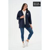 Kadın Tunik Büyük Beden M Baskılı Fermuarlı Kapşonlu Sweat Hırka SPR26BTK955-2