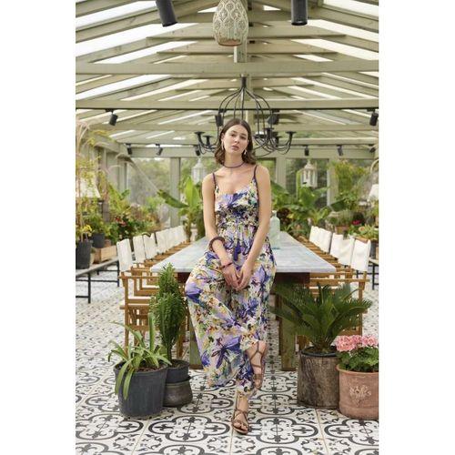 Çiçek Ve Yaprak Desenli İp Askılı Tulum