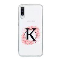 Samsung A70 Pembe Çiçek Desen K Harfli Şeffaf Kılıf