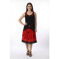 Kolsuz Papatya Yuvarlak Yaka Dantel Detaylı Yazlık Vual Kısa Elbise Siyah/Kırmızı Syh/Krmz