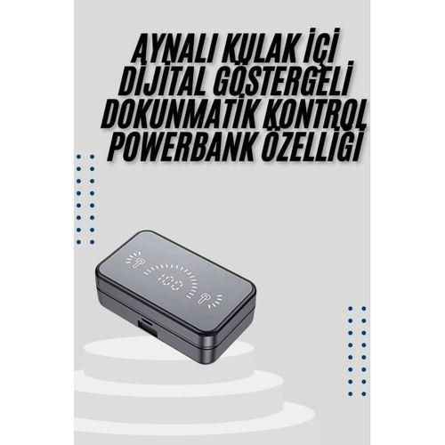Yeni Nesil Kablosuz Kulaklık Aynalı Powerbank Özellikli Bluetooth Bağlantılı Dijital Göstergeli