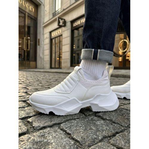 BA0402 Bağcıksız Rahat Yüksek Taban Beyaz Erkek Spor Yarım Bilek Bot