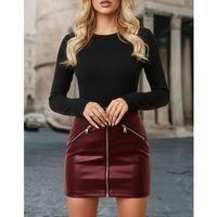 Kadın Yüksek Bel Fermuarlı Mini Deri Etek