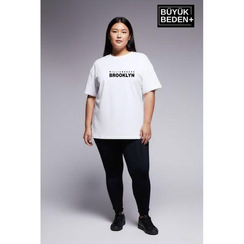 Süperlife Kadın Büyük Beden Willamsburg Brooklyn Baskılı 3xl-6xl Bisiklet Yaka Tshırt SPR26BTSK510-16