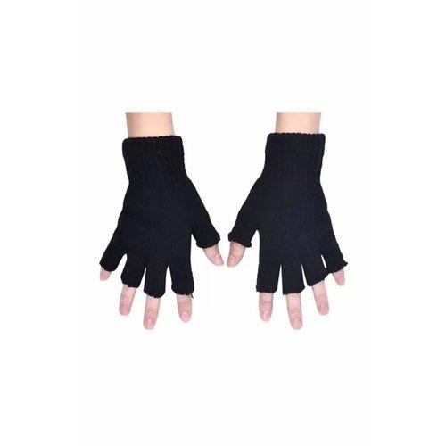 Yarım Parmak Kesik Siyah Eldiven Unisex 1 Çift Sıcak Tutan Yün Kışlık Kadın Erkek