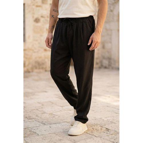 Magnus Tensel Kumaş Relaxed Fit Beli Lastikli Yazlık Erkek Pantolon - Siyah