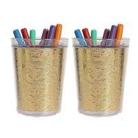 2 Adet Kalemlik Altın Yaprak Desenli Ofis Gereci 9X9X12Cm 370Ml