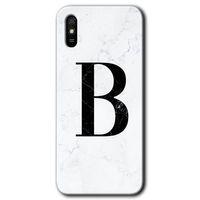 Xiaomi Redmi 9A HD Baskılı Kılıf + 9D Tam Ekran Koruyucu - Beyaz Mermer Desenli B Harfi