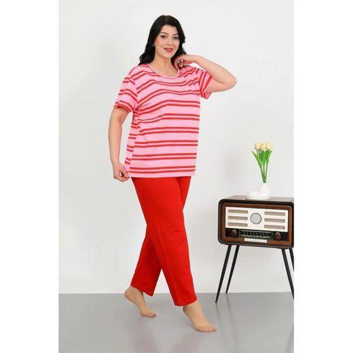 Kadın Büyük Beden Kısa Kol Penye Pijama Takımı Kırmızı
